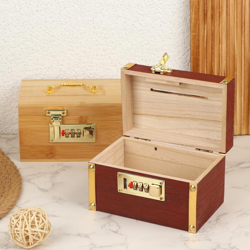 Home Security Essential - Wooden Secure Combination Lock Piggy Bank