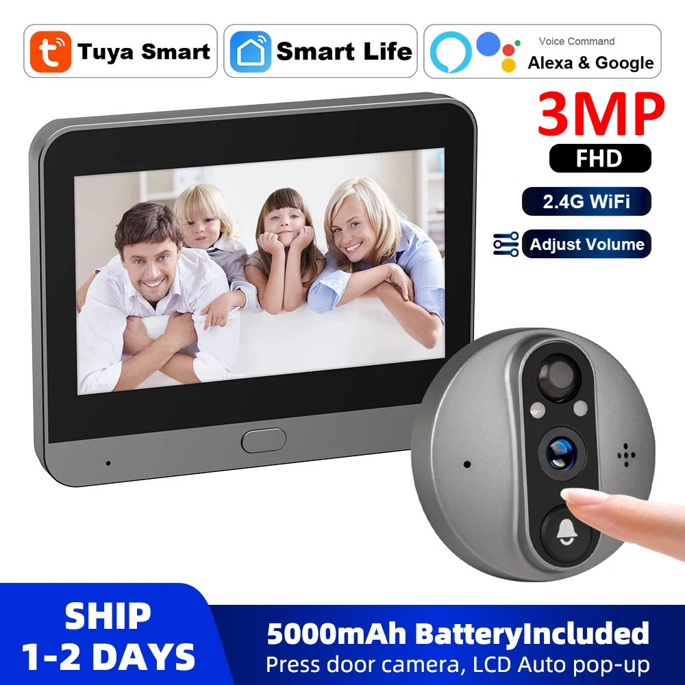 3MP WiFi Smart Tuya Peephole 5 - Home Security Google Camera 评论和价格