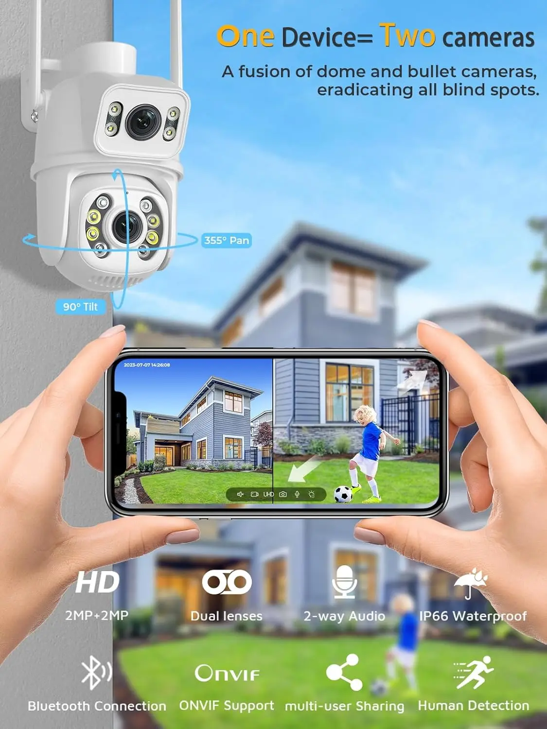 Outdoor Dual Lens 3MP WiFi PTZ - Home Security Google Camera 评论和价格