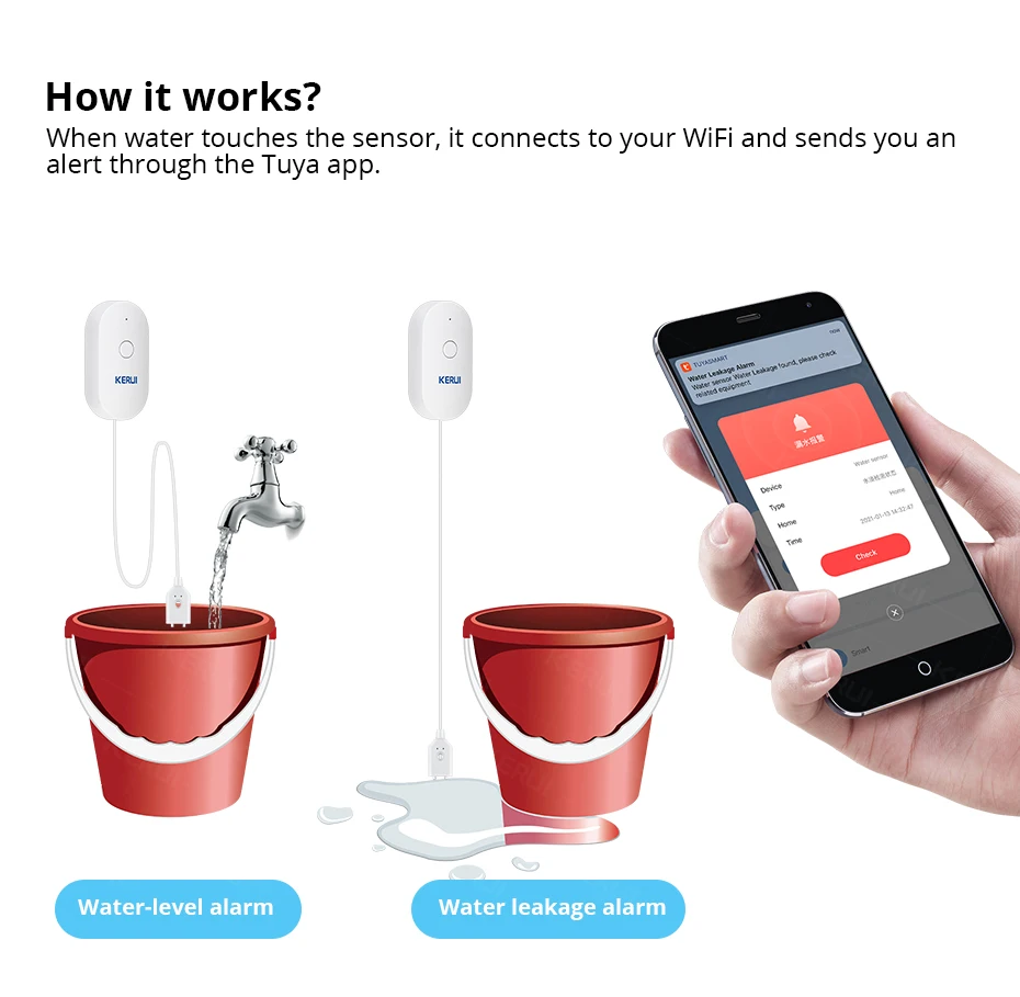 KERUI WiFi Water Sensor Smart  - Home Security Kitchener 评论和价格