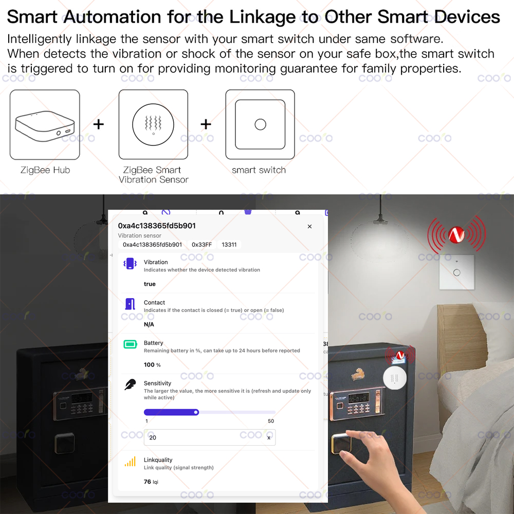 ZigBee 3.0 Vibration Sensor Re - Home Security With Alarm 评论和价格