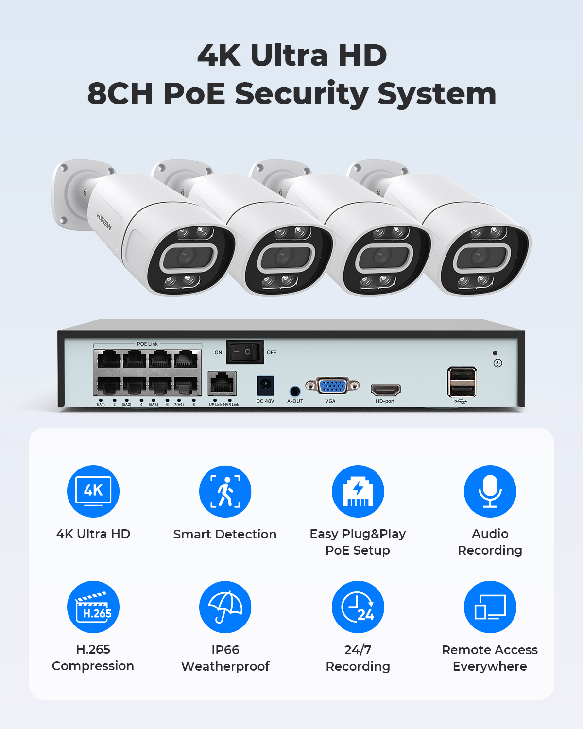 H.View 4K 5Mp 8Mp poe Cctv Sec - Home Security And Cctv 评论和价格