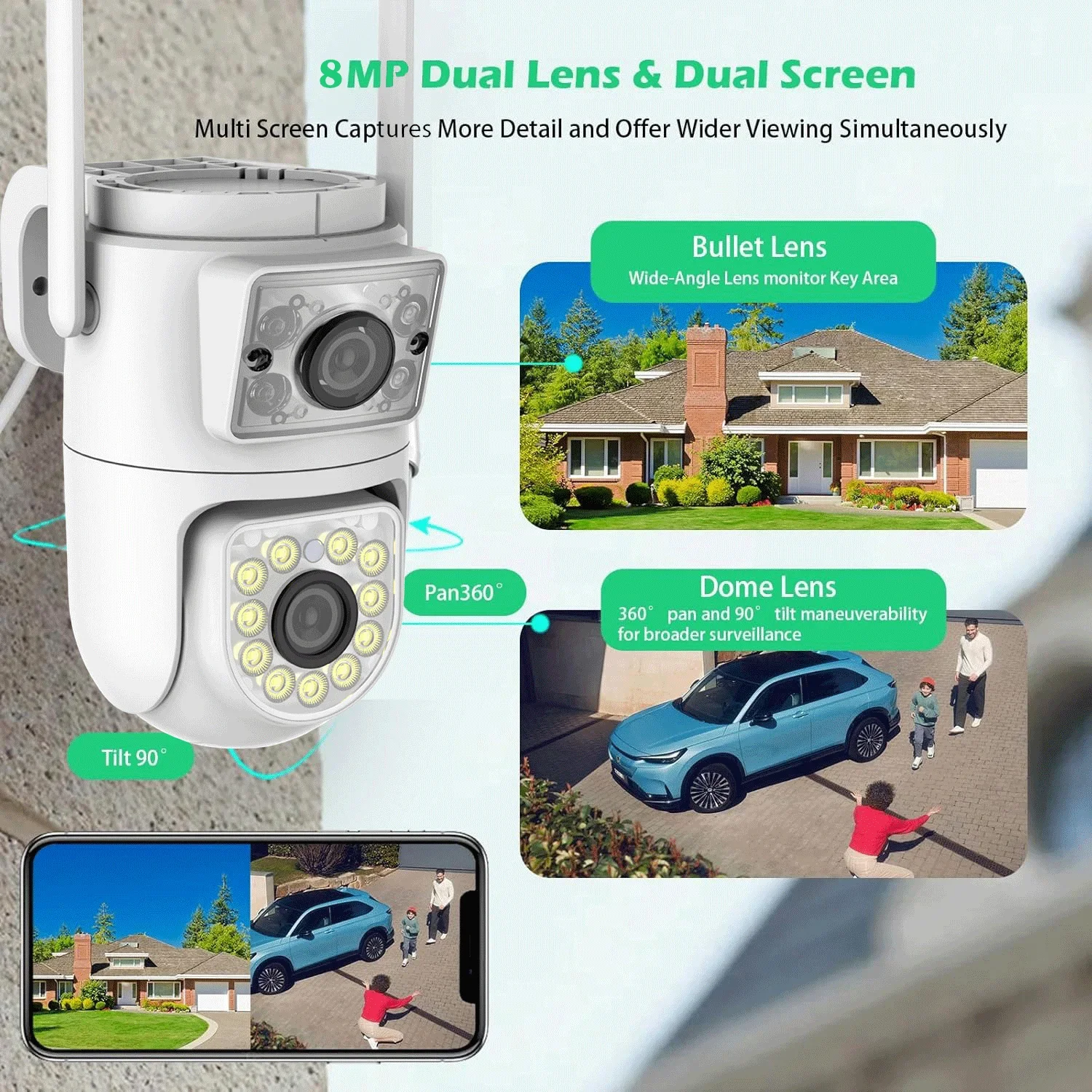 Dual-Lens Dual-Screen PTZ Secu - Home Security Google Camera 评论和价格