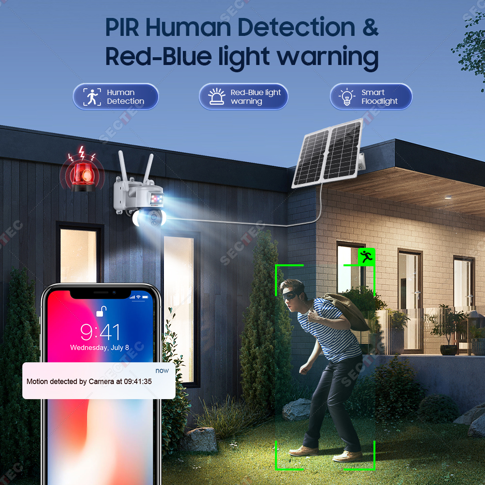 SECTEC 20W Solar Battery Red B - Home Security Flood Lights 评论和价格